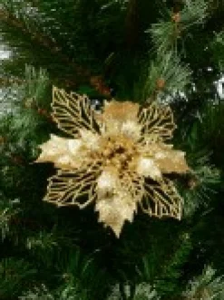Best Christmas Warehouse Gold Glitter Petal & Leaf Poinsettia Decorative Christmas Flower Pick - 18Cm