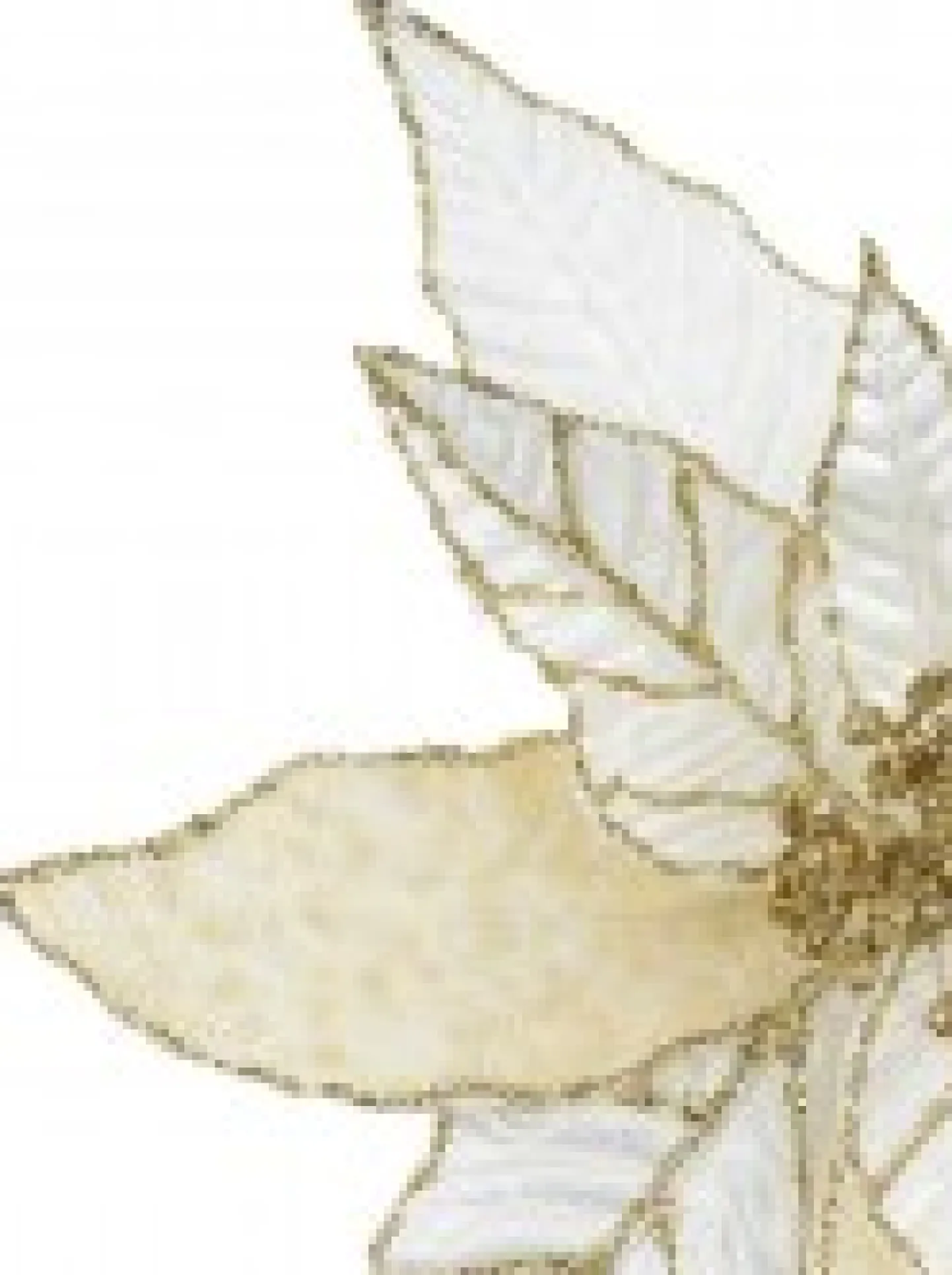 Clearance Christmas Warehouse Gold Glittered White & Cream Poinsettia Decorative Christmas Flower Pick - 28Cm