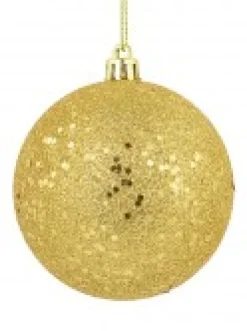 Outlet Christmas Warehouse Gold Metallic Sequins & Glitter Coated Christmas Baubles - 4 X 80Mm