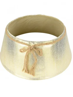 Store Christmas Warehouse Gold On White Textured Conical Shape & Rope Knot Christmas Tree Skirt - 58Cm