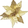 Best Sale Christmas Warehouse Gold Poinsettia With Gold Glitter Detail Decorative Christmas Flower Pick - 25Cm