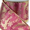 Hot Christmas Warehouse Gold Reindeer Pattern On Burgundy Christmas Ribbon With Gold Edging - 3M