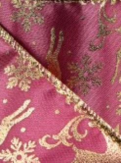 Hot Christmas Warehouse Gold Reindeer Pattern On Burgundy Christmas Ribbon With Gold Edging - 3M