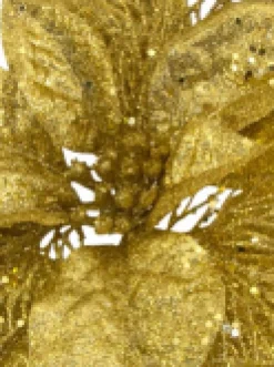 Online Christmas Warehouse Gold Sequin & Glitter Poinsettia Decorative Christmas Flower Pick - 26Cm