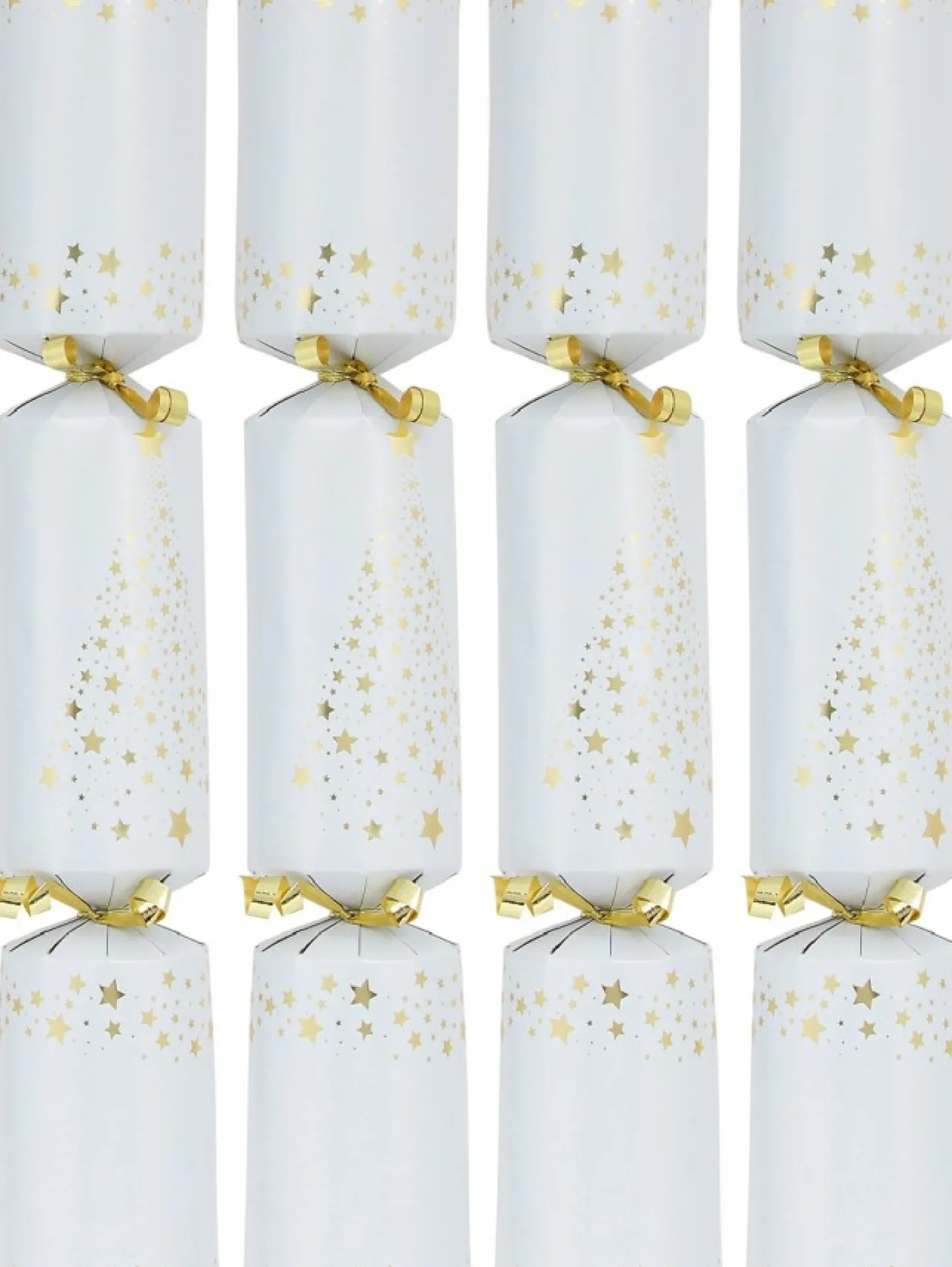 New Christmas Warehouse Gold Shiny Stars Christmas Tree Pattern Design On White Bon Bons - 50 X 30Cm