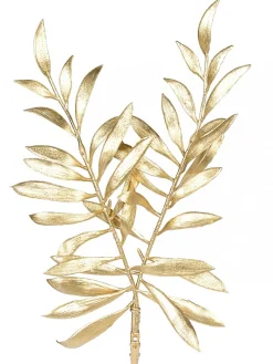 Best Sale Christmas Warehouse Gold Thin Leaf Christmas Bush Two Branch Decorative Spray Pick - 26Cm
