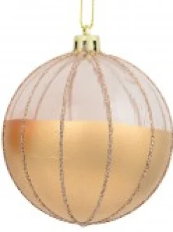 Discount Christmas Warehouse Gold With Rose Gold Or Clear & Gold Glitter Lines Christmas Baubles - 4 X 80Mm