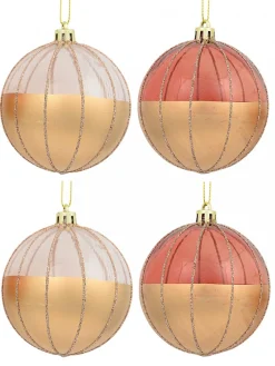 Cheap Christmas Warehouse Gold With Rose Gold Or Clear & Gold Glitter Lines Christmas Baubles - 6 X 60Mm