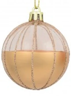 Cheap Christmas Warehouse Gold With Rose Gold Or Clear & Gold Glitter Lines Christmas Baubles - 6 X 60Mm