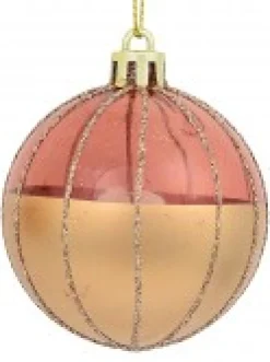 Cheap Christmas Warehouse Gold With Rose Gold Or Clear & Gold Glitter Lines Christmas Baubles - 6 X 60Mm
