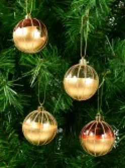 Cheap Christmas Warehouse Gold With Rose Gold Or Clear & Gold Glitter Lines Christmas Baubles - 6 X 60Mm