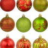 Best Christmas Warehouse Green & Red Christmas Baubles With 4 Glitter Designs & Shiny - 9 X 60Mm