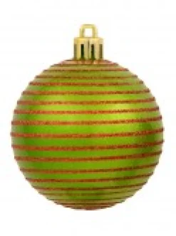 Best Christmas Warehouse Green & Red Christmas Baubles With 4 Glitter Designs & Shiny - 9 X 60Mm