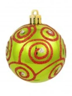 Best Christmas Warehouse Green & Red Christmas Baubles With 4 Glitter Designs & Shiny - 9 X 60Mm