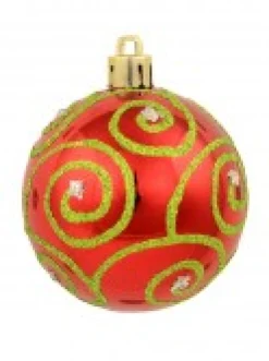 Best Christmas Warehouse Green & Red Christmas Baubles With 4 Glitter Designs & Shiny - 9 X 60Mm