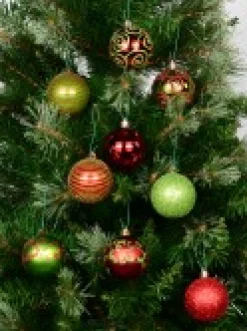 Best Christmas Warehouse Green & Red Christmas Baubles With 4 Glitter Designs & Shiny - 9 X 60Mm