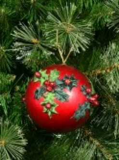 Clearance Christmas Warehouse Green Antique Holly Red Bauble Christmas Tree Hanging Decoration - 11Cm