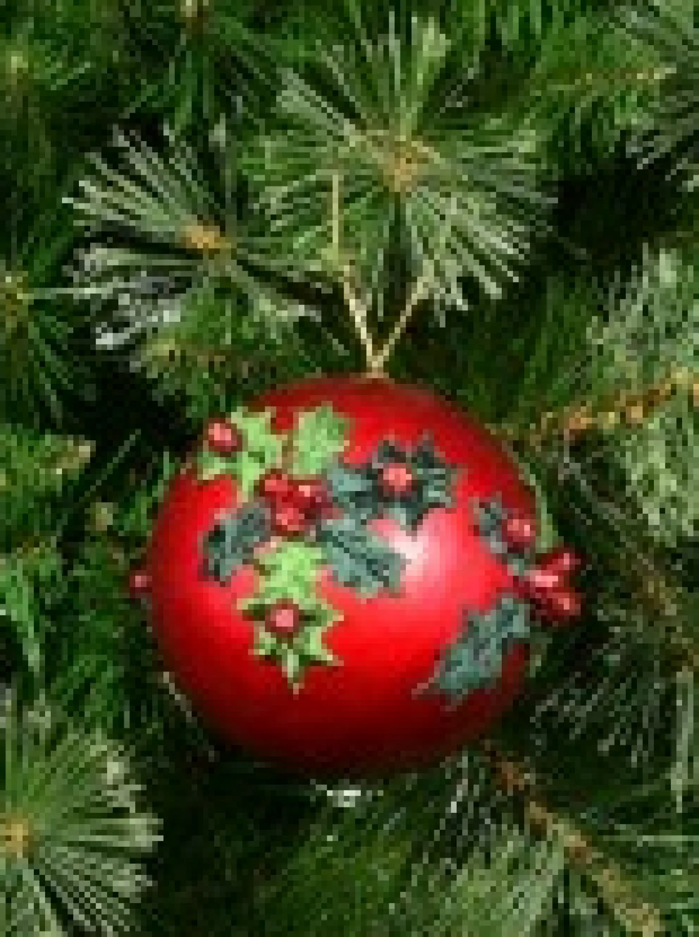 Clearance Christmas Warehouse Green Antique Holly Red Bauble Christmas Tree Hanging Decoration - 11Cm