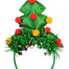 Fashion Christmas Warehouse Green Christmas Tree Headband With Tinsel, Balls & Star - One Size Fits Most