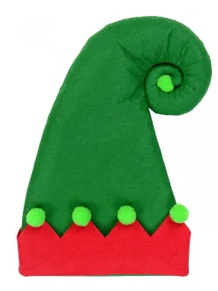 Hot Christmas Warehouse Green Curl Top Felt Traditional Christmas Elf Hat - One Size Fits Most