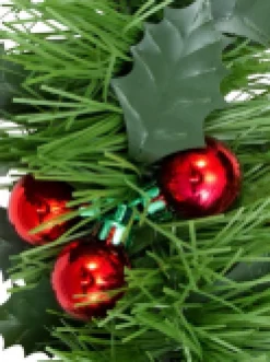 Cheap Christmas Warehouse Holly Leaf & Red Metallic Berry Clusters Pine Christmas Tinsel Garland - 5M