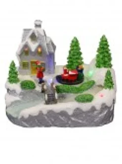 Flash Sale Christmas Warehouse Home By The River & Train Christmas Scene With Led & Fibre Lights - 15Cm