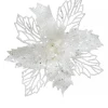 Hot Christmas Warehouse Iridescent Glitter Petal & Leaf Poinsettia Christmas Flower Pick - 18Cm
