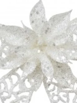 Sale Christmas Warehouse Iridescent Mesh Look Ribbon Bow & Poinsettia Christmas Decoration - 15Cm