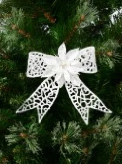 Sale Christmas Warehouse Iridescent Mesh Look Ribbon Bow & Poinsettia Christmas Decoration - 15Cm