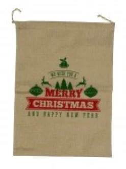 Cheap Christmas Warehouse Jute We Wish You A Merry Christmas & Happy New Year Gift Santa Sack - 55Cm