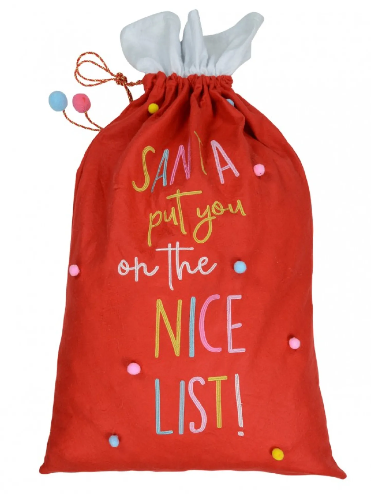 Fashion Christmas Warehouse Large Felt ' Santa Put You On The Nice List! ' & Pom-Poms Gift Santa Sack - 1M