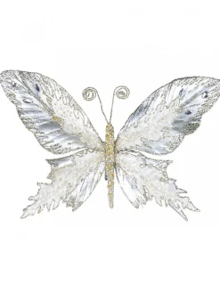 Fashion Christmas Warehouse Large Platinum Butterfly With Sheer Wings Decorative Christmas Pick - 32Cm
