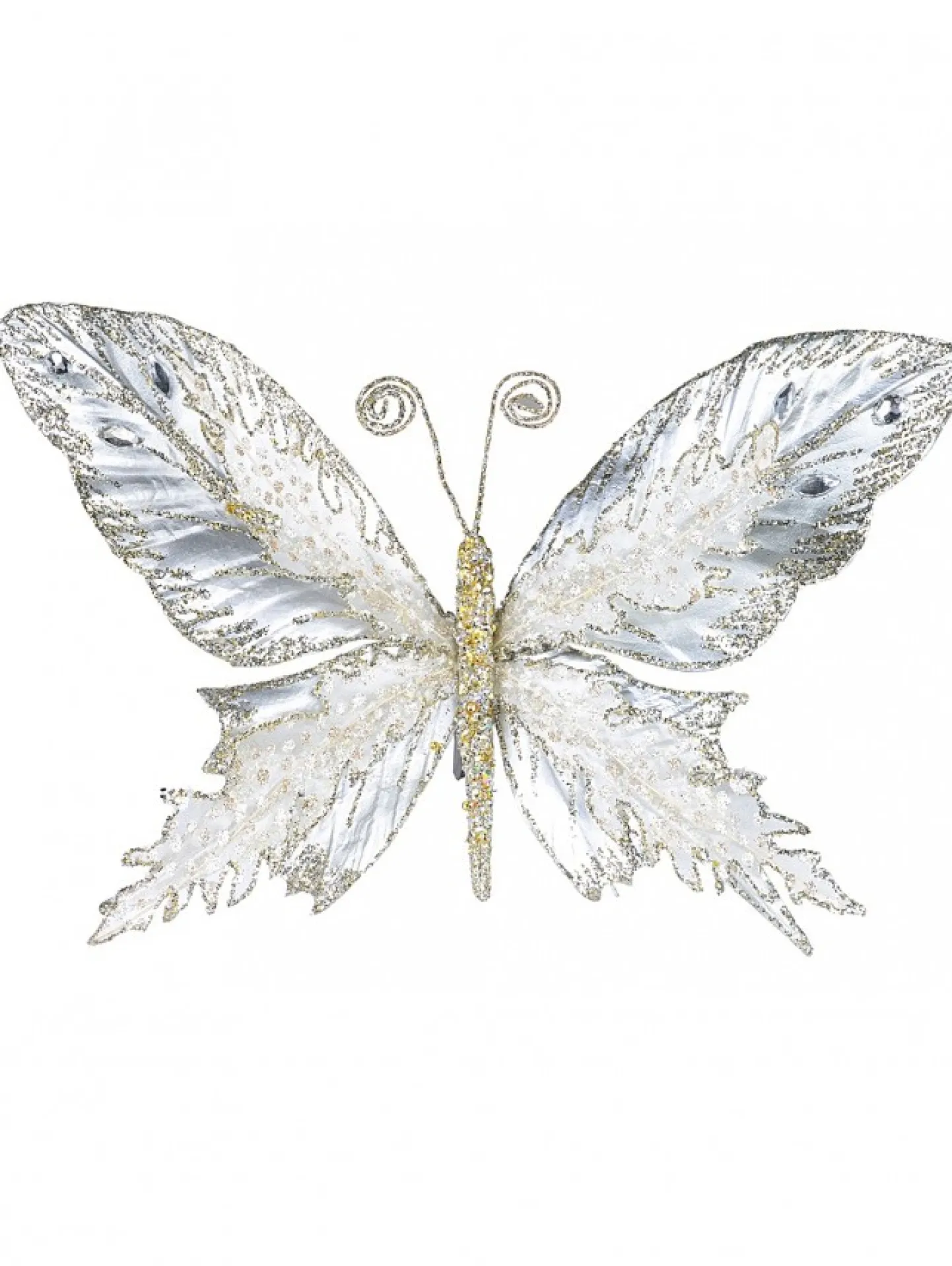 Fashion Christmas Warehouse Large Platinum Butterfly With Sheer Wings Decorative Christmas Pick - 32Cm