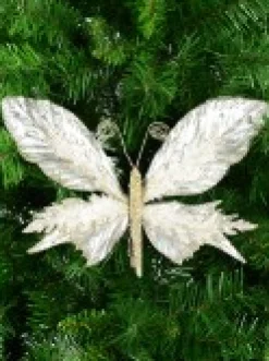 Fashion Christmas Warehouse Large Platinum Butterfly With Sheer Wings Decorative Christmas Pick - 32Cm