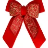 Sale Christmas Warehouse Large Red Felt Double Bow With Gold Glitter Pattern Display Decoration - 48Cm