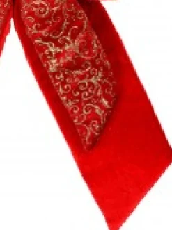 Sale Christmas Warehouse Large Red Felt Double Bow With Gold Glitter Pattern Display Decoration - 48Cm