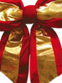 Hot Christmas Warehouse Large Red Velvet Bow With Shiny Gold Stripe Display Decoration - 45Cm