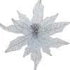 Outlet Christmas Warehouse Light Baby Blue Glittered Mesh Leaf Poinsettia Christmas Flower Pick - 28Cm