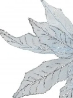 Outlet Christmas Warehouse Light Baby Blue Glittered Mesh Leaf Poinsettia Christmas Flower Pick - 28Cm
