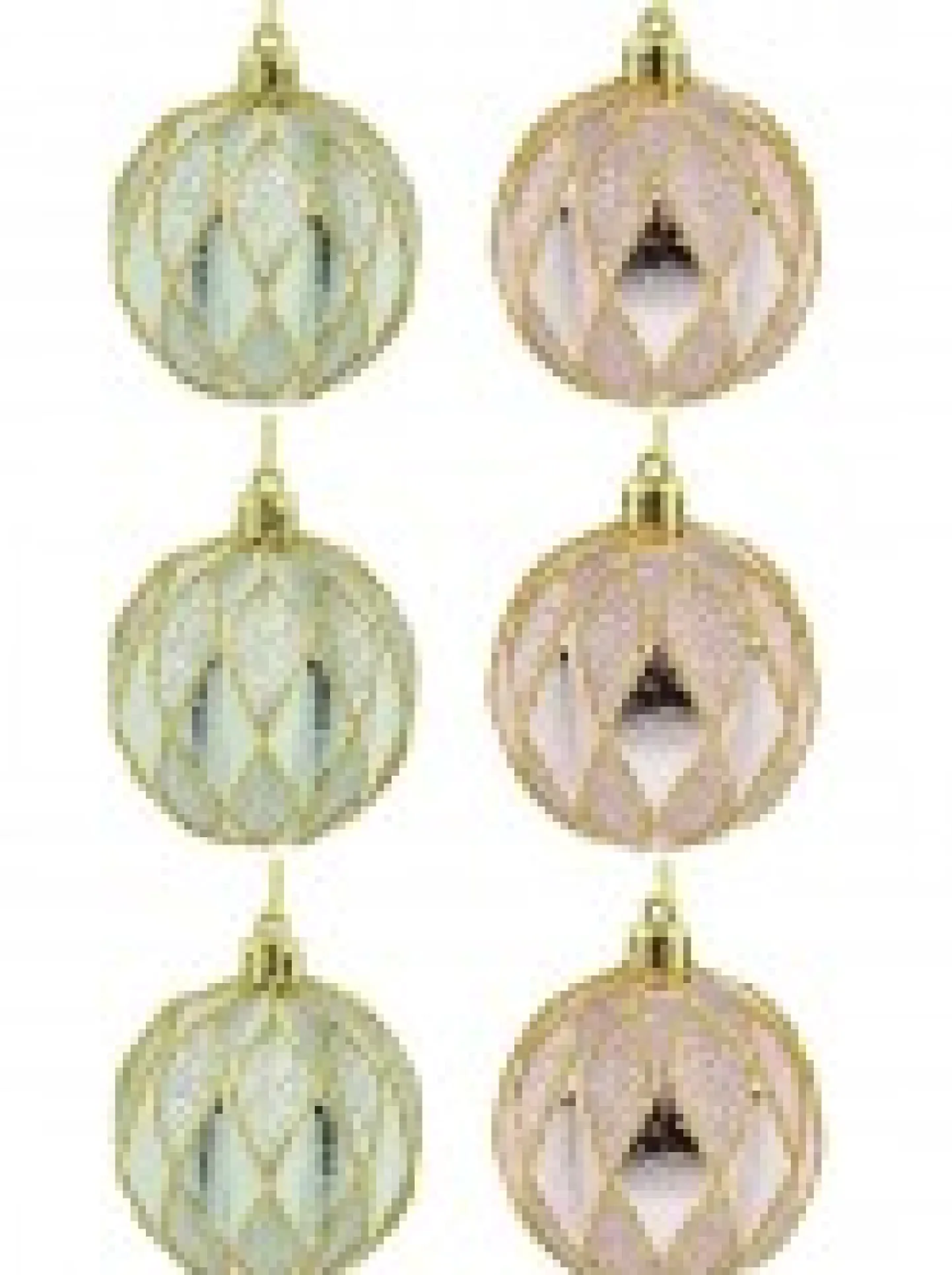Store Christmas Warehouse Light Pink & Green Geometric Shiny & Glittered Christmas Baubles - 6 X 60Mm