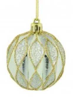 Store Christmas Warehouse Light Pink & Green Geometric Shiny & Glittered Christmas Baubles - 6 X 60Mm