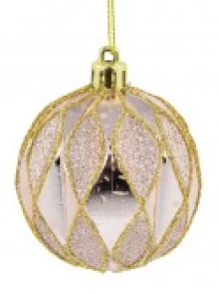 Store Christmas Warehouse Light Pink & Green Geometric Shiny & Glittered Christmas Baubles - 6 X 60Mm