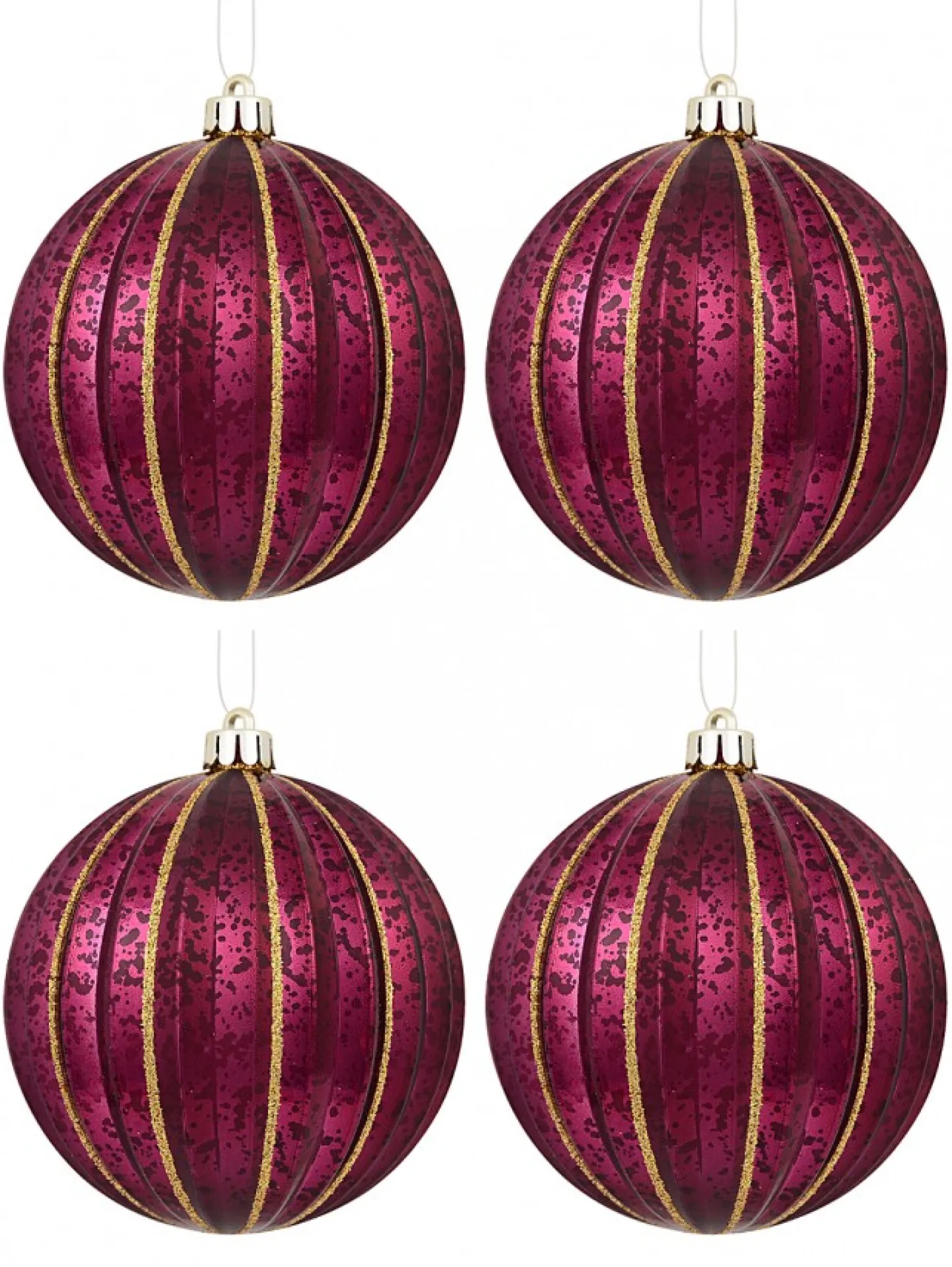 Discount Christmas Warehouse Matte & Shiny Burgundy Baubles With Antique Finish & Glitter Lines - 4 X 10Cm