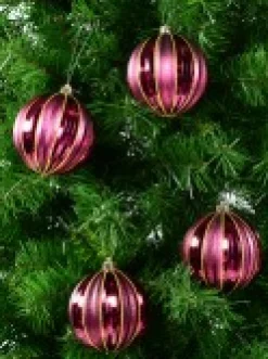 Discount Christmas Warehouse Matte & Shiny Burgundy Baubles With Antique Finish & Glitter Lines - 4 X 10Cm