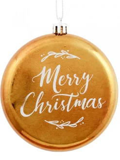 Outlet Christmas Warehouse Merry Christmas Font On Gold Disc Christmas Hanging Decorations - 2 X 11Cm