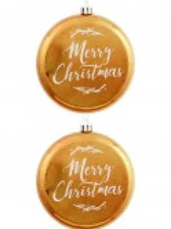 Outlet Christmas Warehouse Merry Christmas Font On Gold Disc Christmas Hanging Decorations - 2 X 11Cm