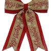 Discount Christmas Warehouse Merry Christmas On Natural & Red Hessian Christmas Bow Decoration - 35Cm