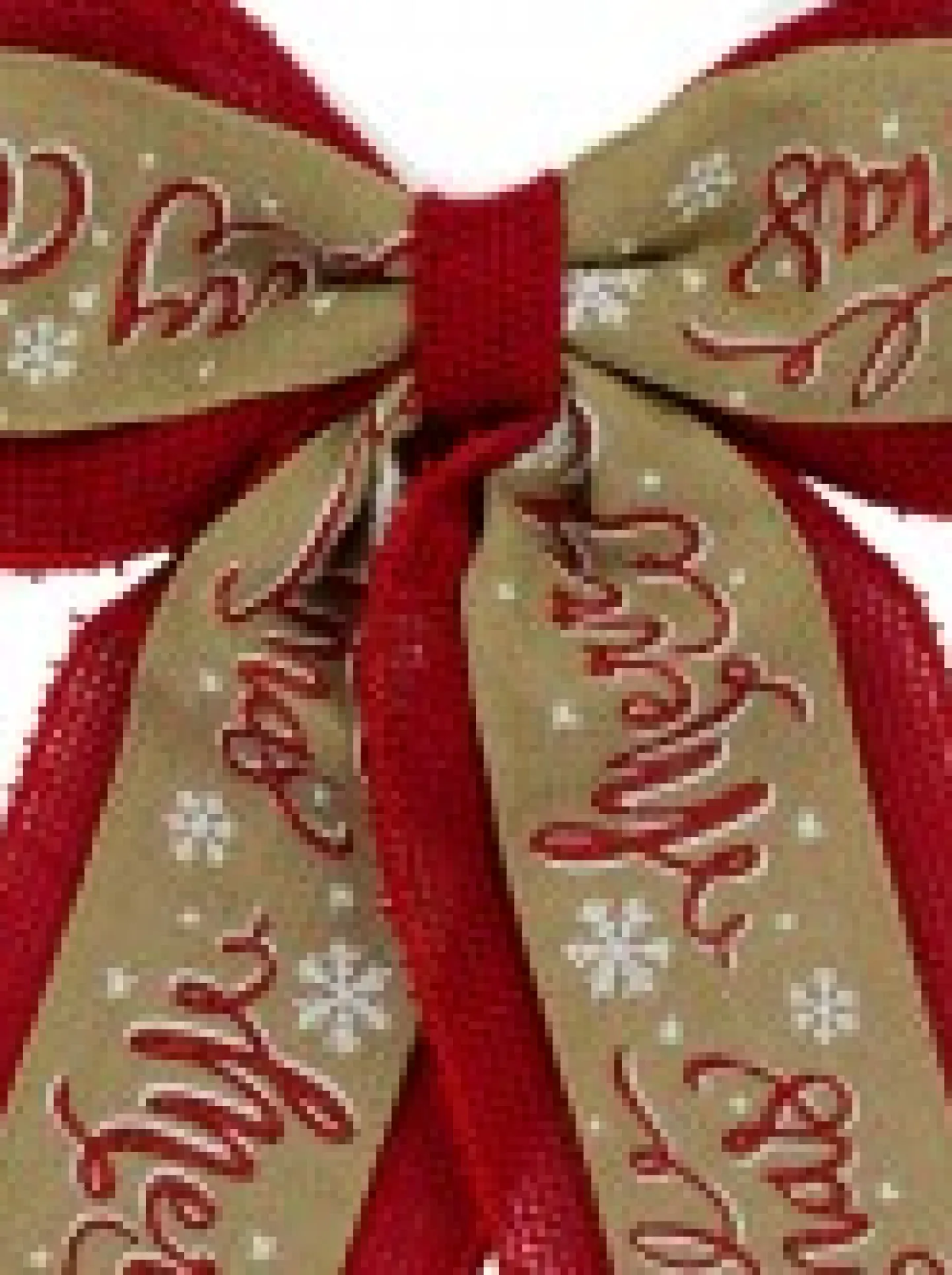 Discount Christmas Warehouse Merry Christmas On Natural & Red Hessian Christmas Bow Decoration - 35Cm