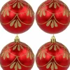 Flash Sale Christmas Warehouse Metallic Red Christmas Baubles With Gold Glitter Ornate Design - 4 X 80Mm