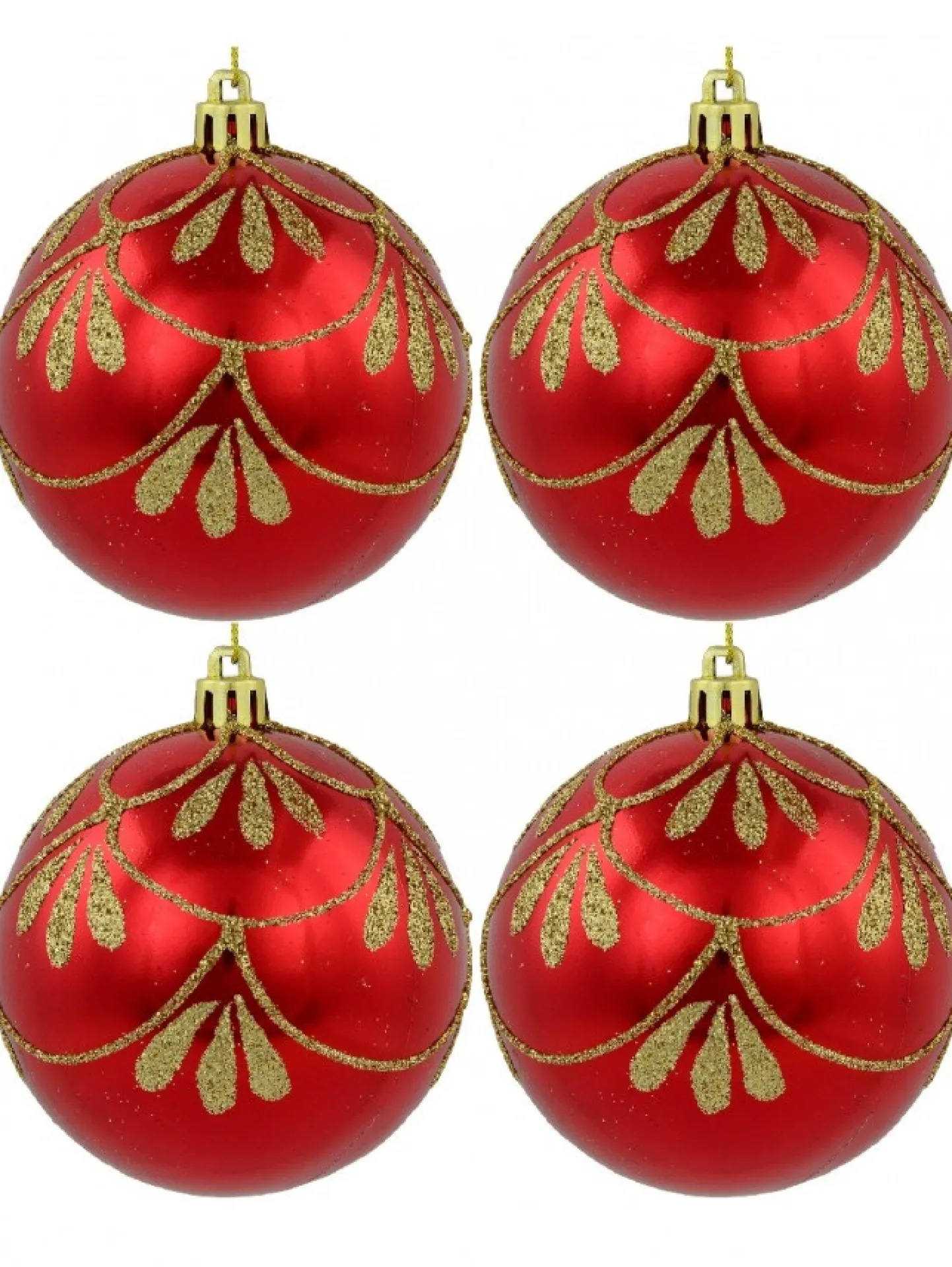 Flash Sale Christmas Warehouse Metallic Red Christmas Baubles With Gold Glitter Ornate Design - 4 X 80Mm